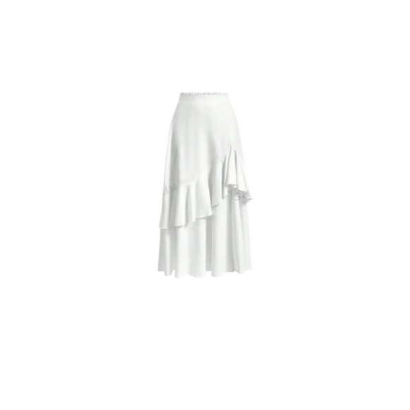 Satin VINTAGE long white Ruffle skirt Size 14W COTTAGECORE Hippie Boho - Picture 1 of 5